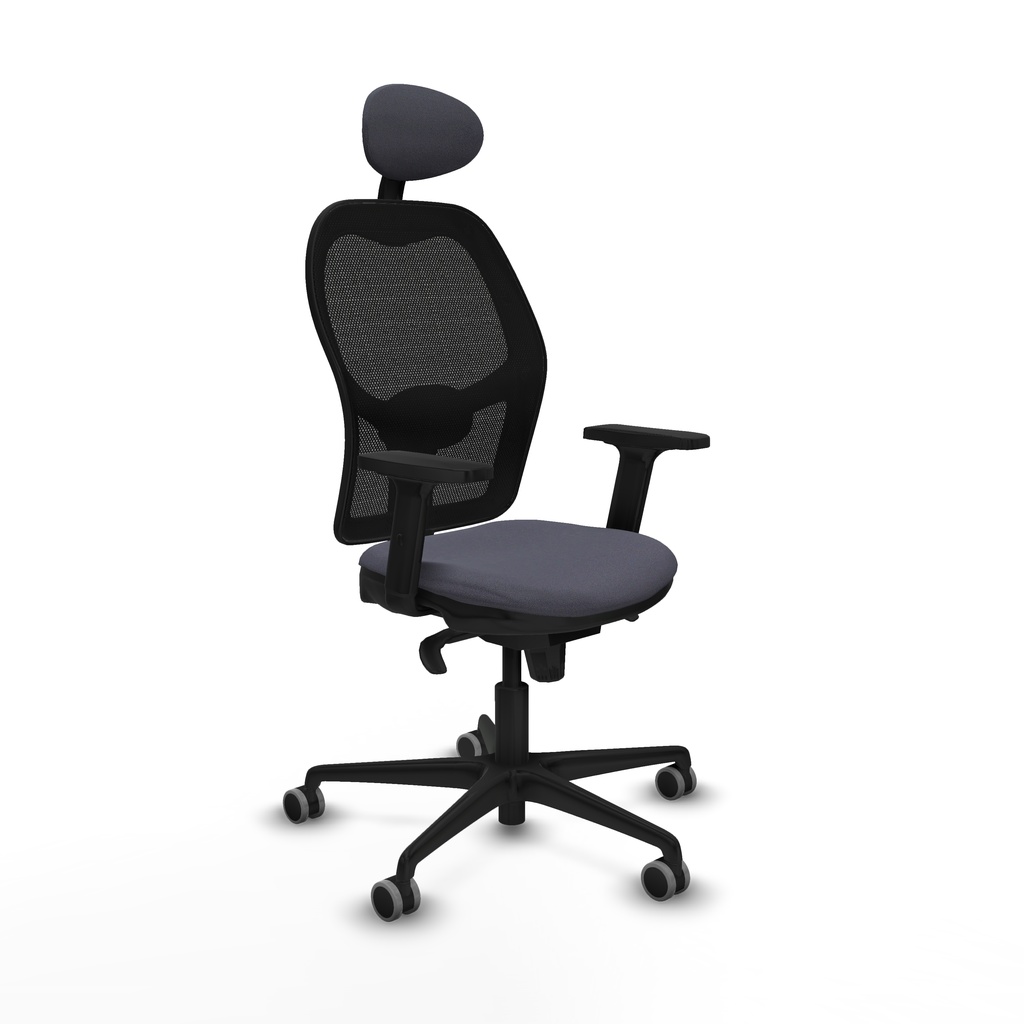 Jorquera sincro malla negra bali gris oscuro brazos 2D base nailon cabecero fijo ruedas 65mm engomada