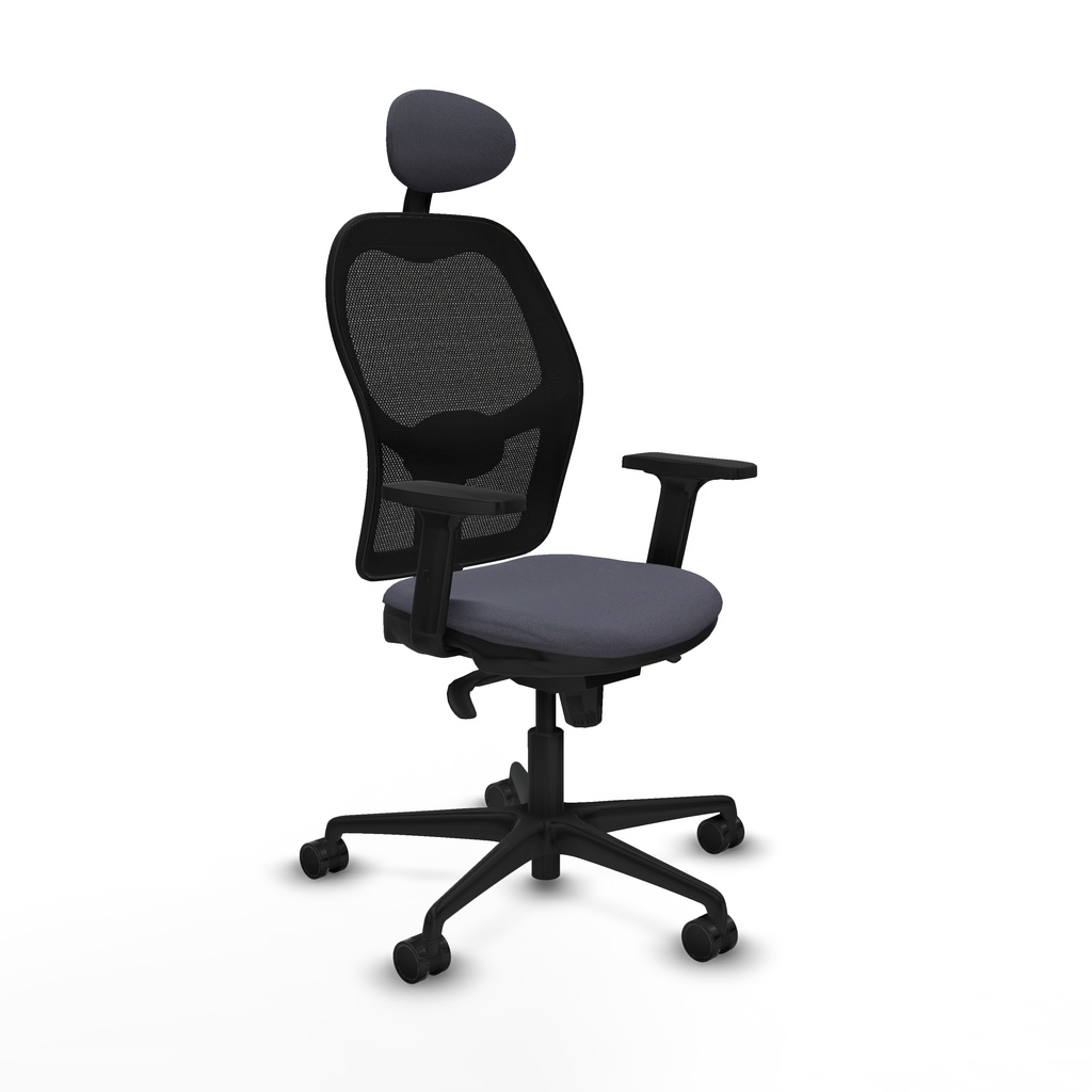 Jorquera sincro malla negra bali gris oscuro brazos 2D base nailon cabecero fijo ruedas 65mm nailon