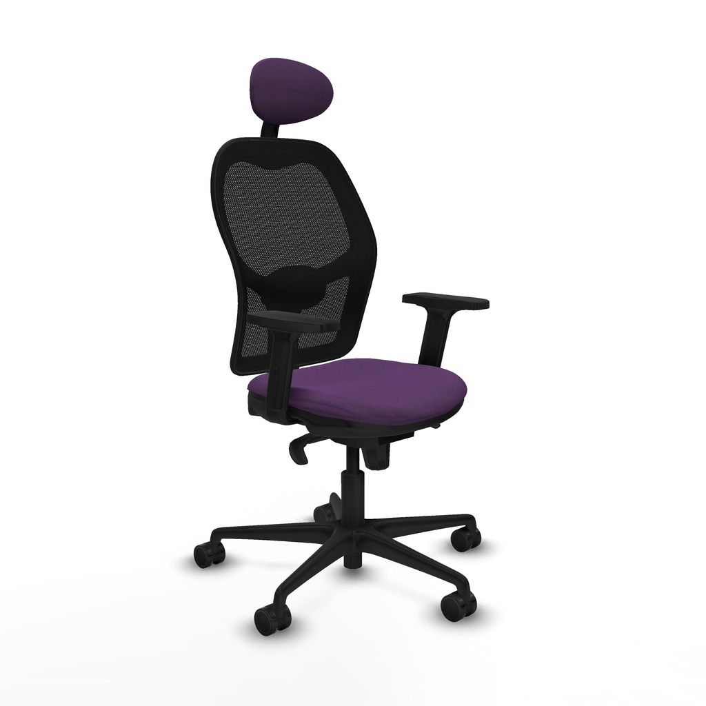 Jorquera sincro malla negra bali morado brazos 2D base nailon cabecero fijo ruedas 65mm nailon