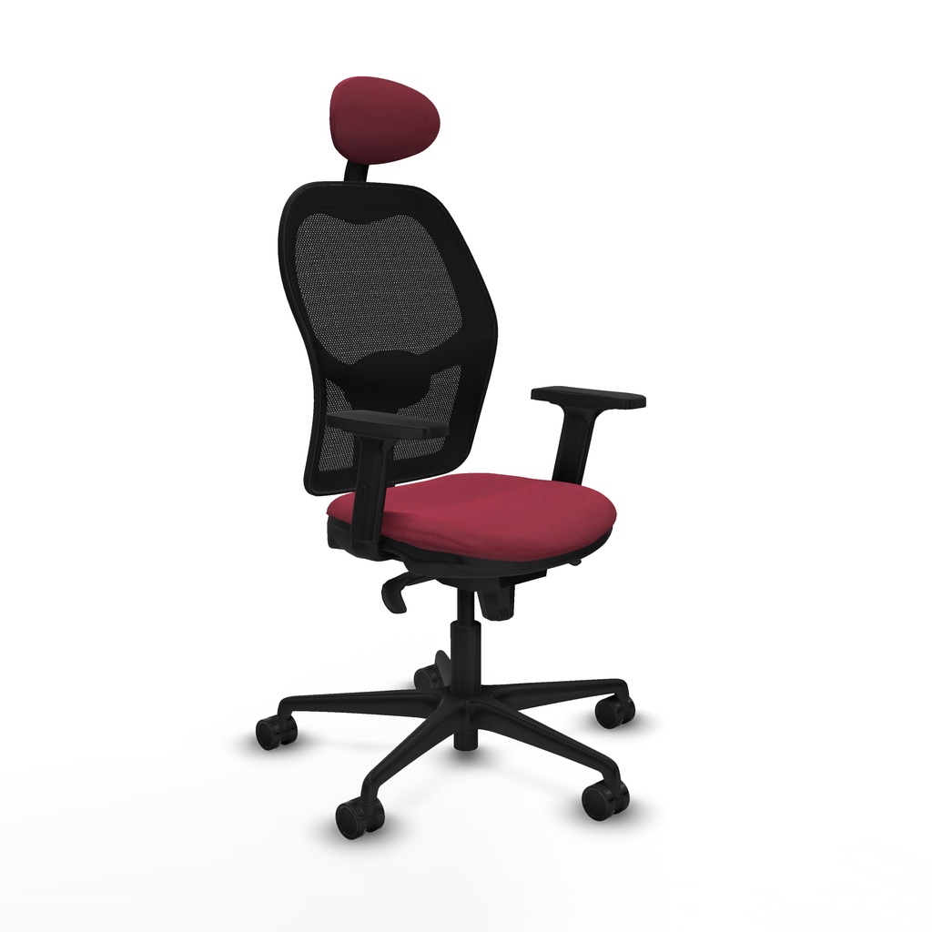 Jorquera sincro malla negra bali granate brazos 2D base nailon cabecero fijo ruedas 65mm nailon