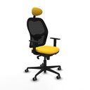 Jorquera sincro malla negra similpiel amarillo brazos 1D base nailon cabecero fijo ruedas 65mm engomada