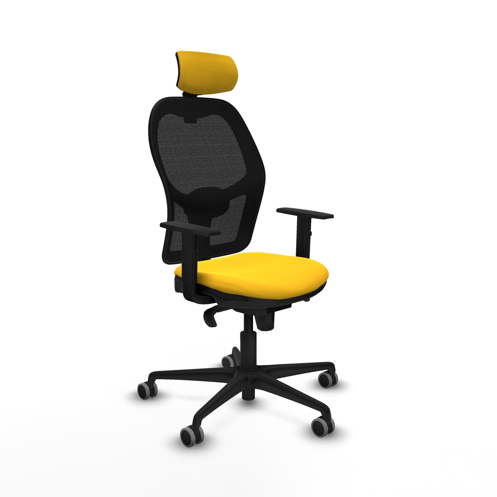 Jorquera sincro malla negra similpiel amarillo brazos 1D base nailon cabecero 2D ruedas 65mm engomada