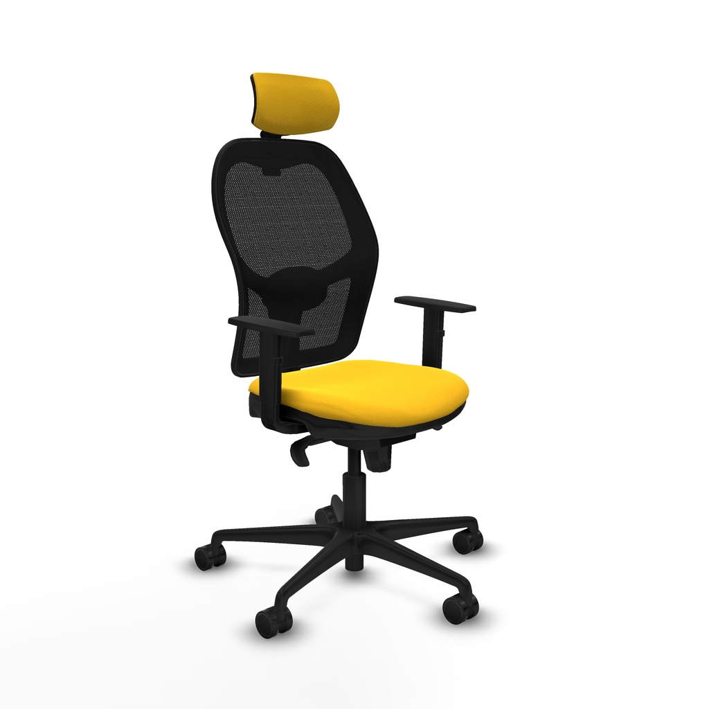 Jorquera sincro malla negra similpiel amarillo brazos 1D base nailon cabecero 2D ruedas 65mm nailon