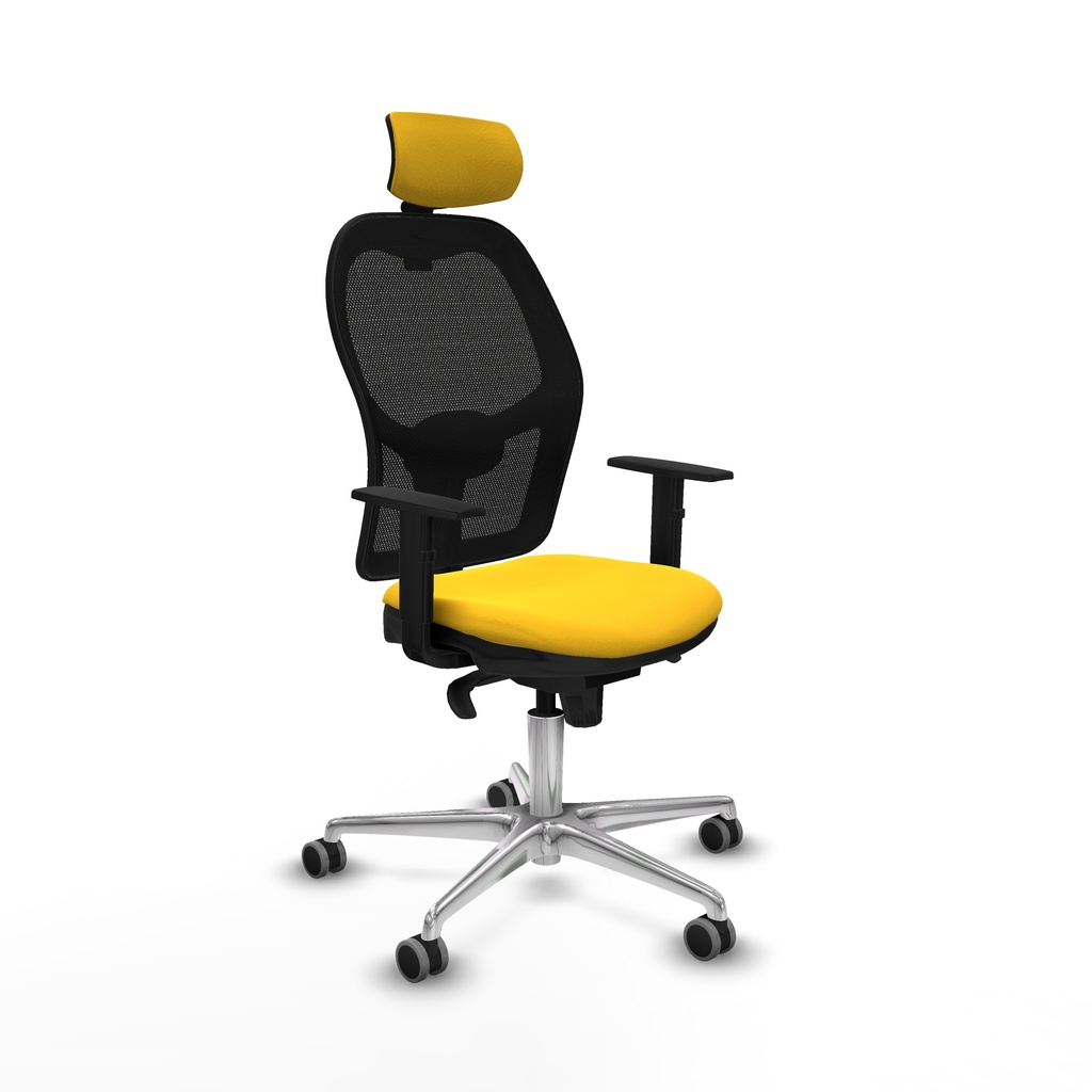 Jorquera sincro malla negra similpiel amarillo brazos 1D base aluminio cabecero 2D ruedas 65mm engomada