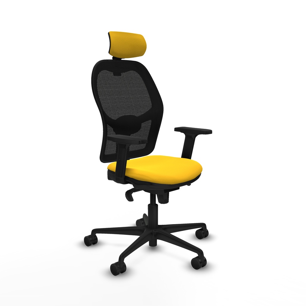 Jorquera sincro malla negra similpiel amarillo brazos 2D base nailon cabecero 2D ruedas 65mm nailon