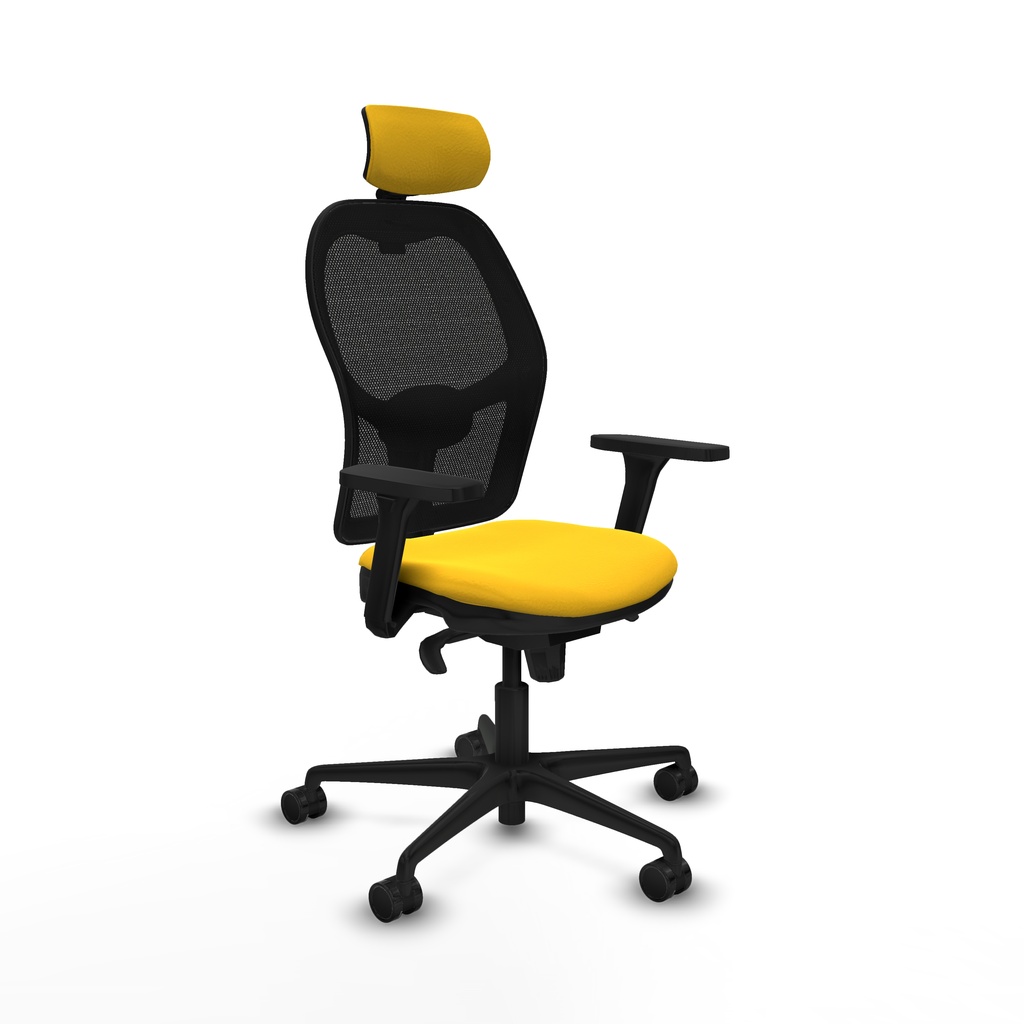 Jorquera sincro malla negra similpiel amarillo brazos 3D base nailon cabecero 2D ruedas 65mm nailon