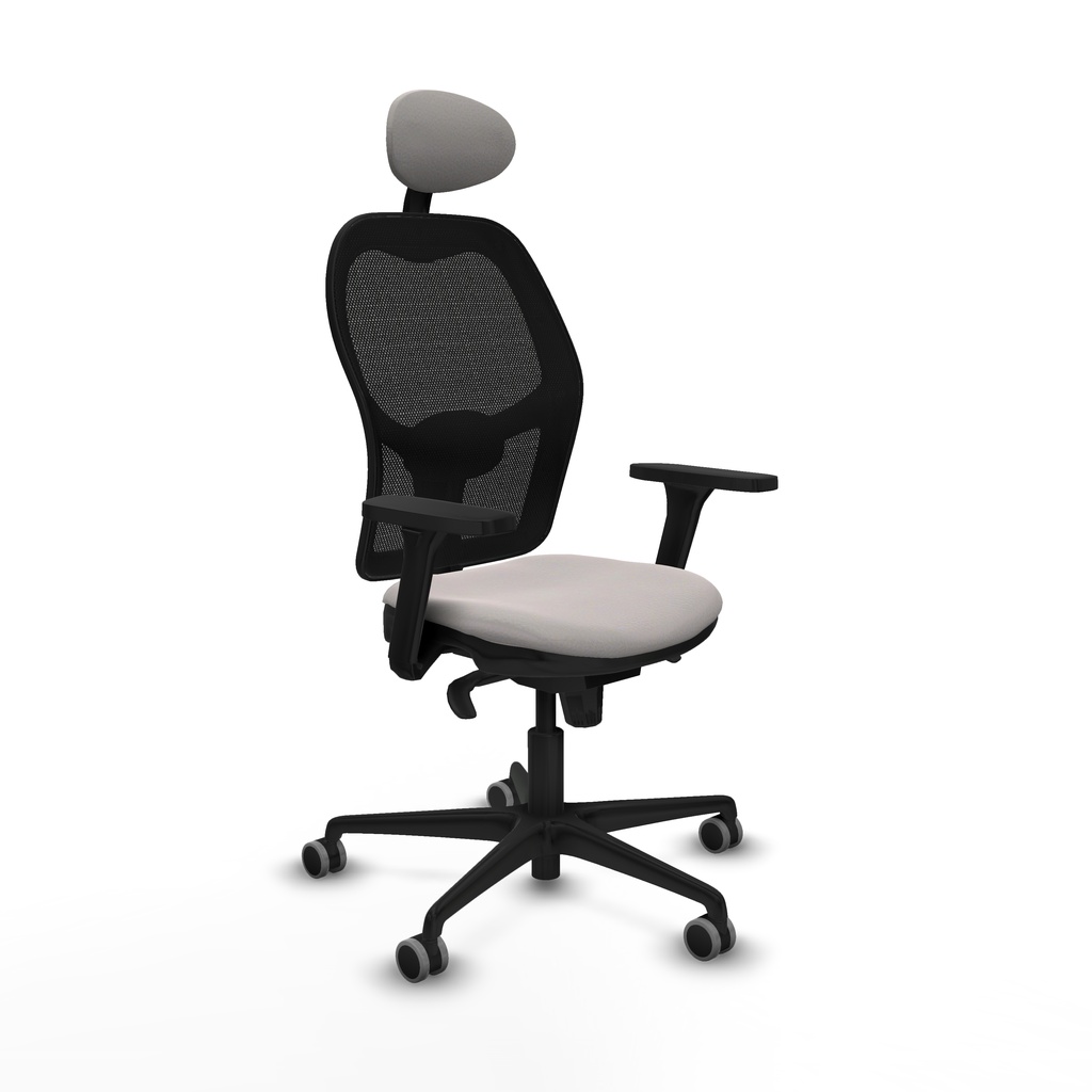 Jorquera sincro malla negra similpiel blanco brazos 3D base nailon cabecero fijo ruedas 65mm engomada