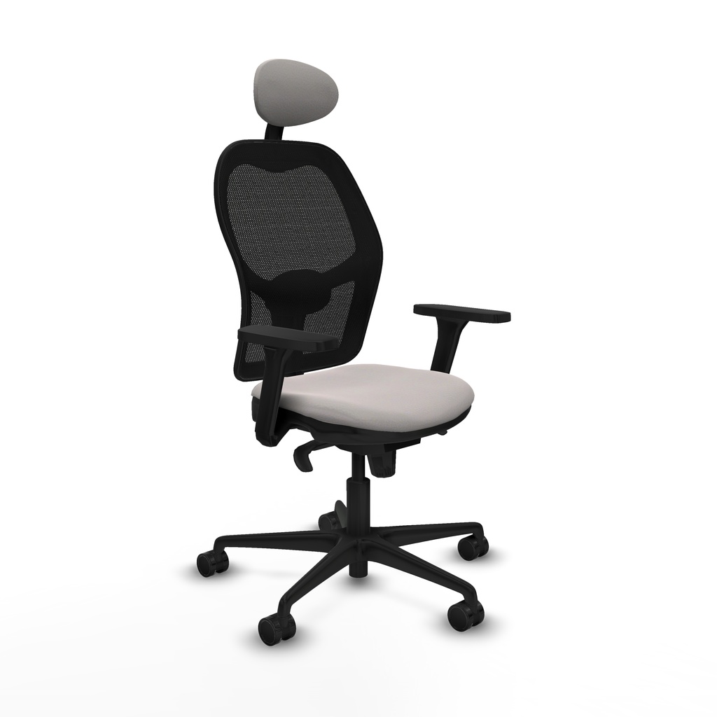 Jorquera sincro malla negra similpiel blanco brazos 3D base nailon cabecero fijo ruedas 65mm nailon