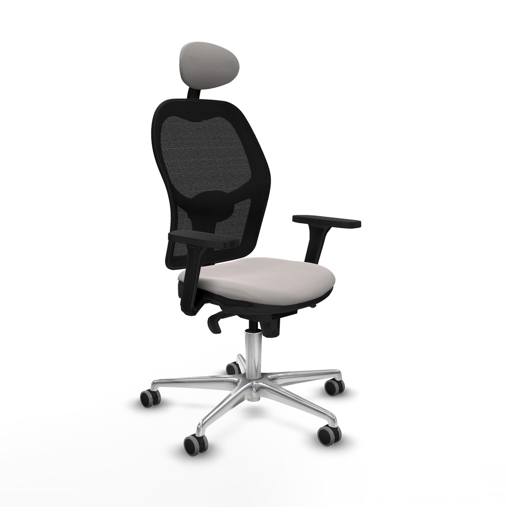 Jorquera sincro malla negra similpiel blanco brazos 3D base aluminio cabecero fijo ruedas 65mm engomada