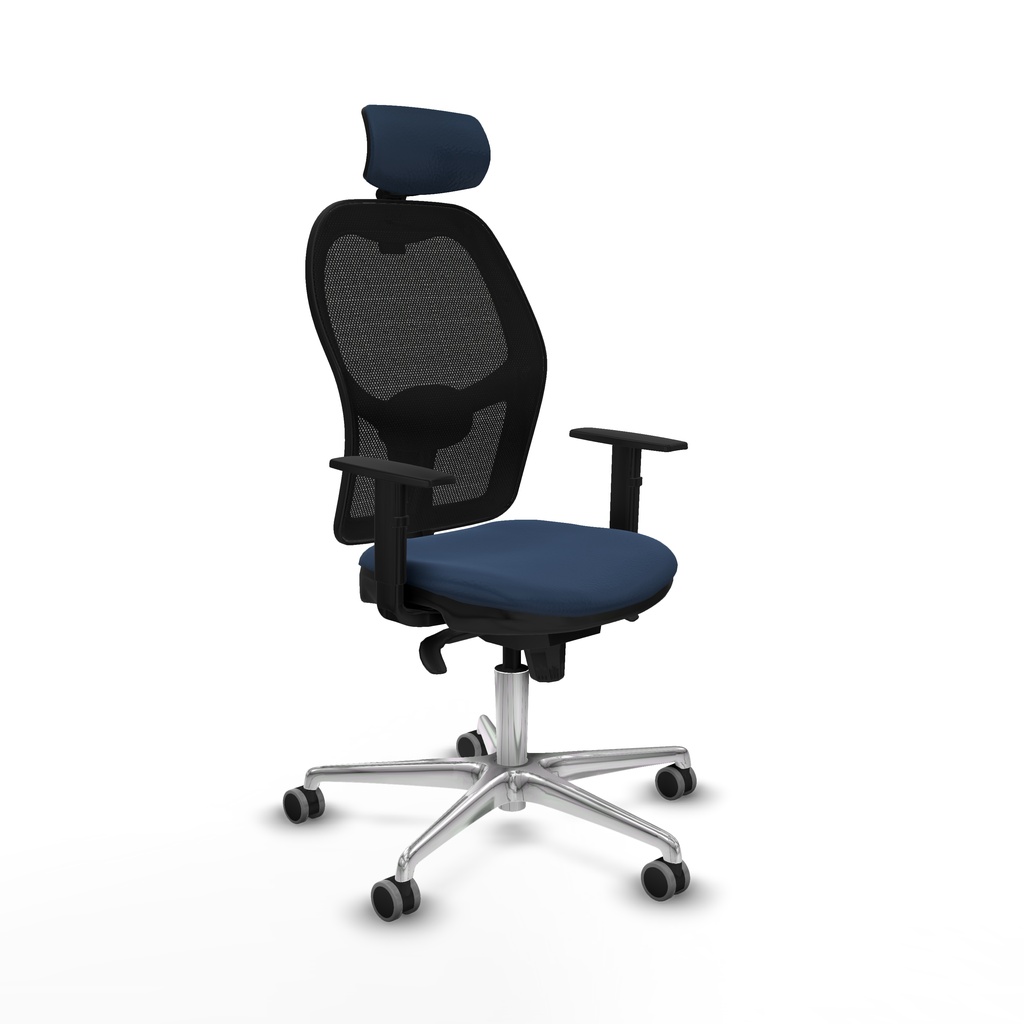Jorquera sincro malla negra similpiel azul marino brazos 1D base aluminio cabecero 2D ruedas 65mm engomada