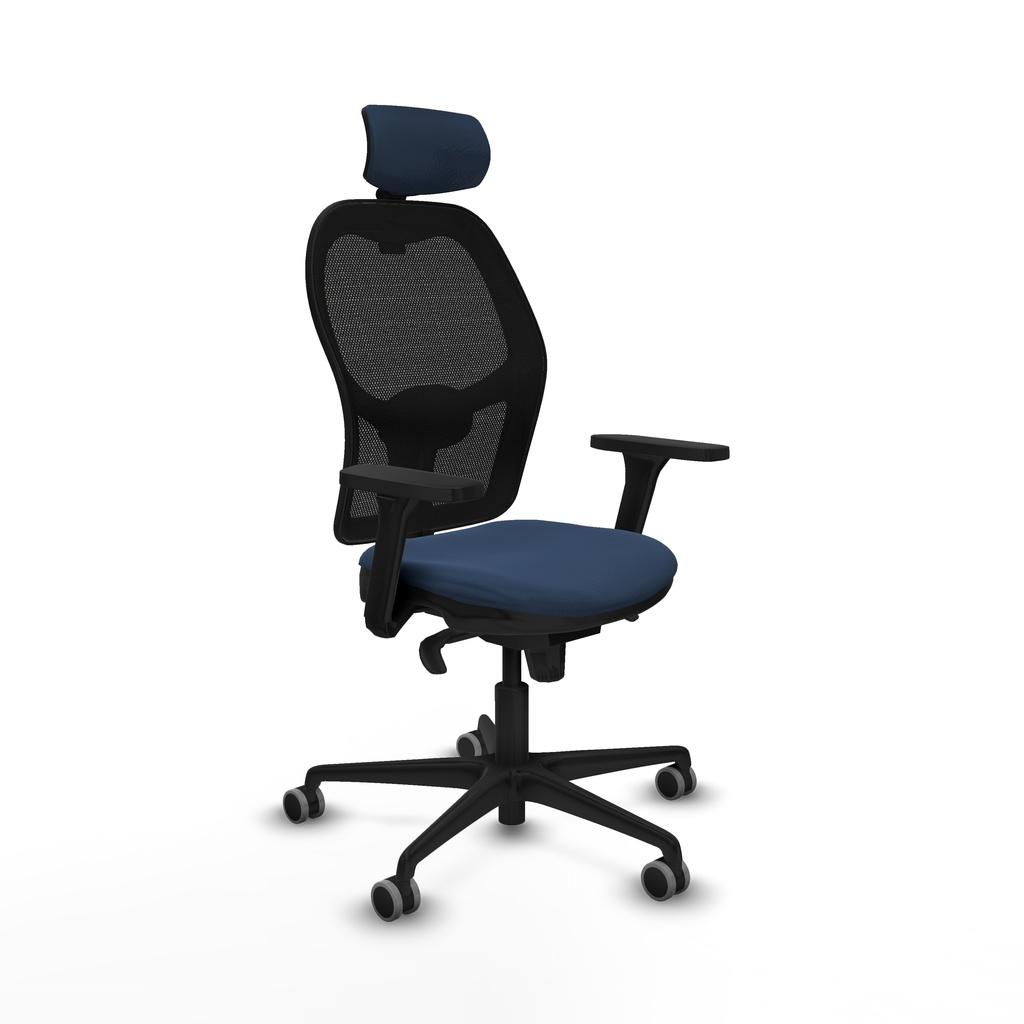 Jorquera sincro malla negra similpiel azul marino brazos 3D base nailon cabecero 2D ruedas 65mm engomada