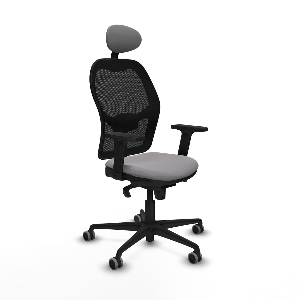 Jorquera sincro malla negra similpiel gris brazos 2D base nailon cabecero fijo ruedas 65mm engomada