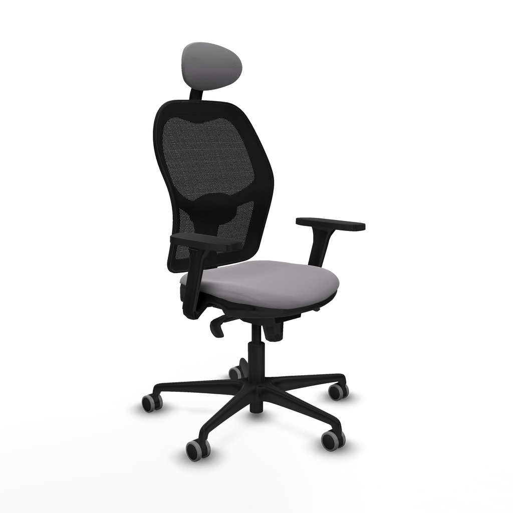 Jorquera sincro malla negra similpiel gris brazos 3D base nailon cabecero fijo ruedas 65mm engomada