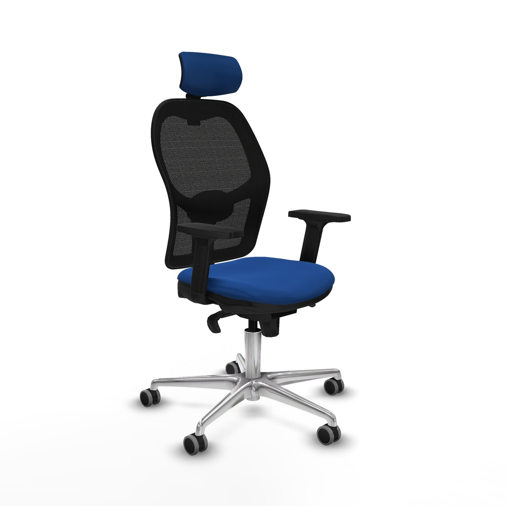 Jorquera sincro malla negra similpiel azul brazos 2D base aluminio cabecero 2D ruedas 65mm engomada