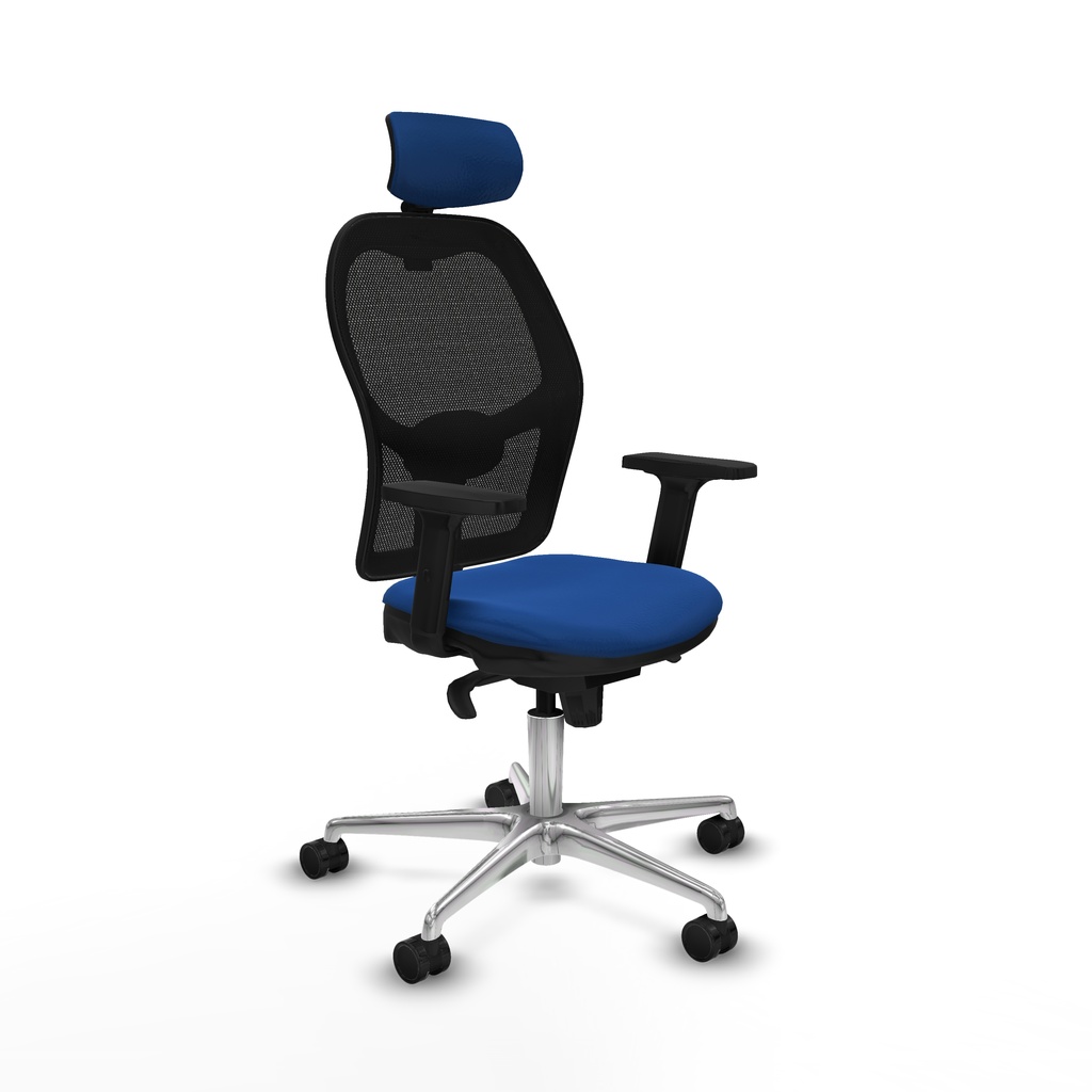 Jorquera sincro malla negra similpiel azul brazos 2D base aluminio cabecero 2D ruedas 65mm nailon
