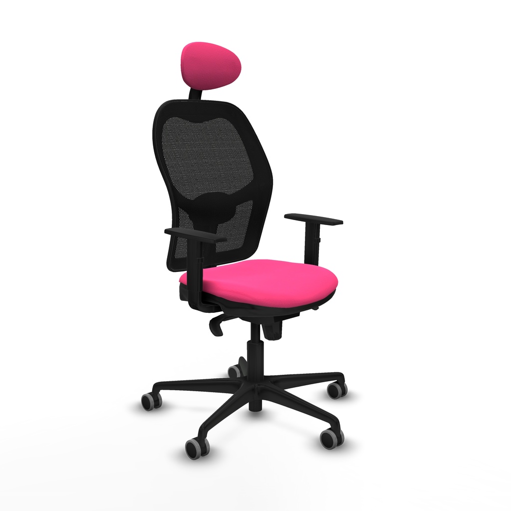 Jorquera sincro malla negra similpiel rosa brazos 1D base nailon cabecero fijo ruedas 65mm engomada