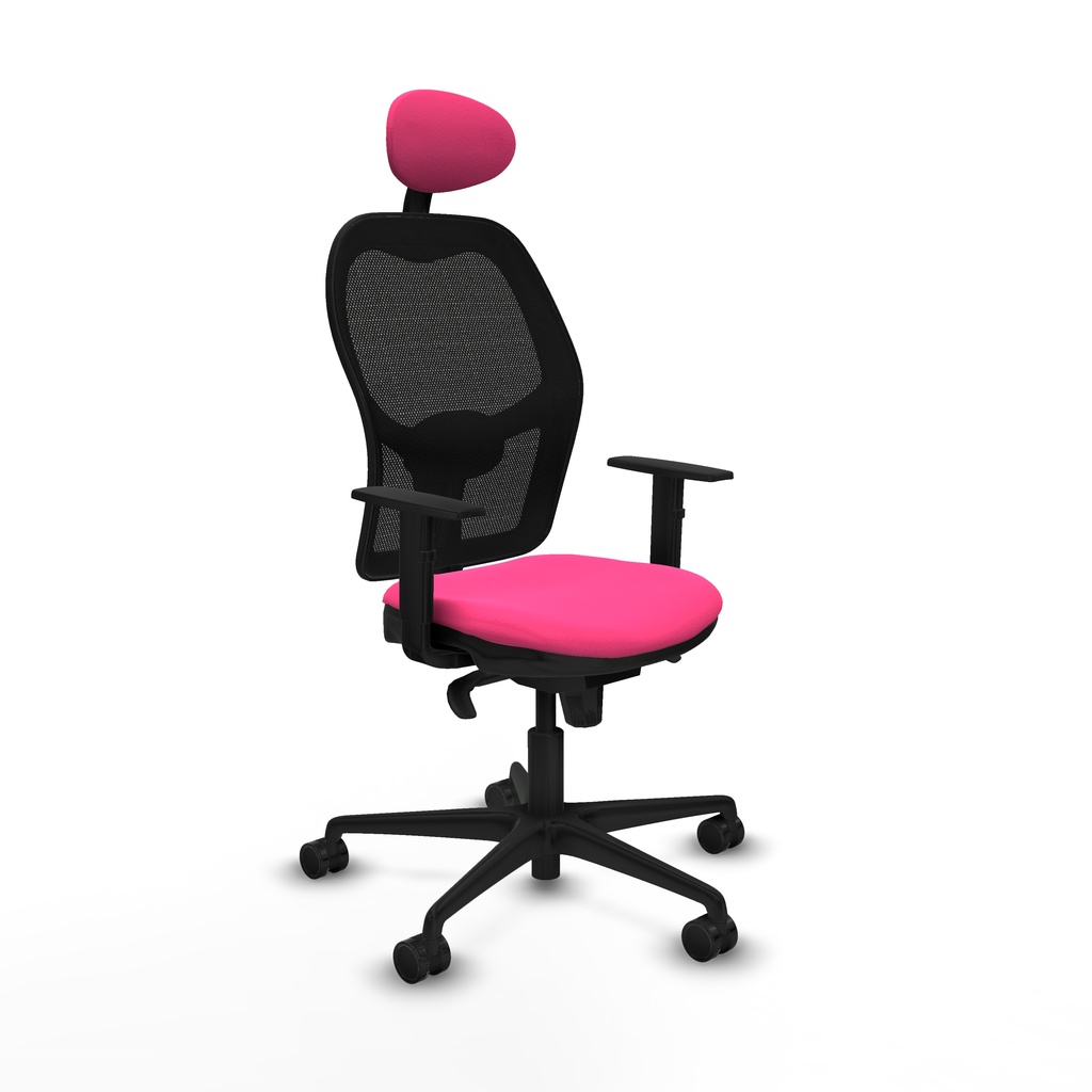 Jorquera sincro malla negra similpiel rosa brazos 1D base nailon cabecero fijo ruedas 65mm nailon