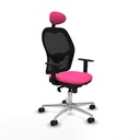 Jorquera sincro malla negra similpiel rosa brazos 1D base aluminio cabecero fijo ruedas 65mm nailon