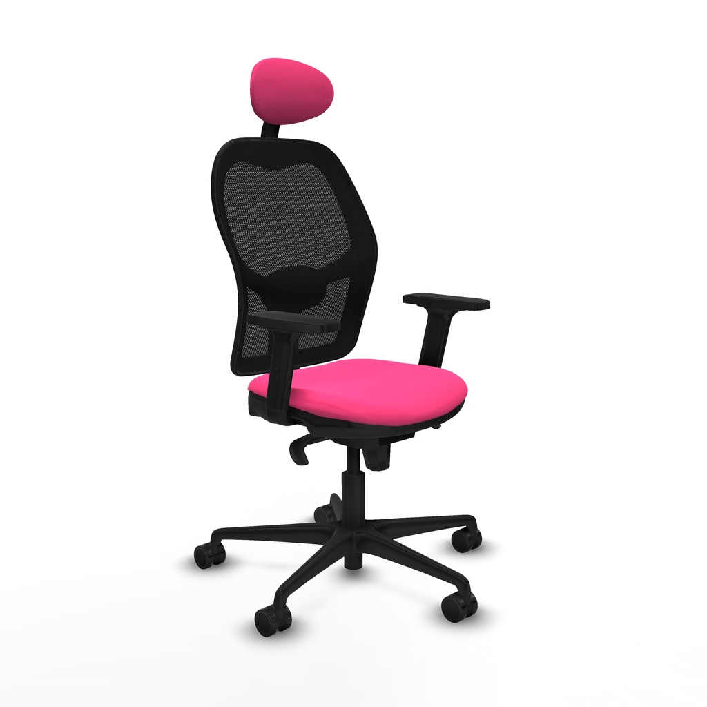 Jorquera sincro malla negra similpiel rosa brazos 2D base nailon cabecero fijo ruedas 65mm nailon