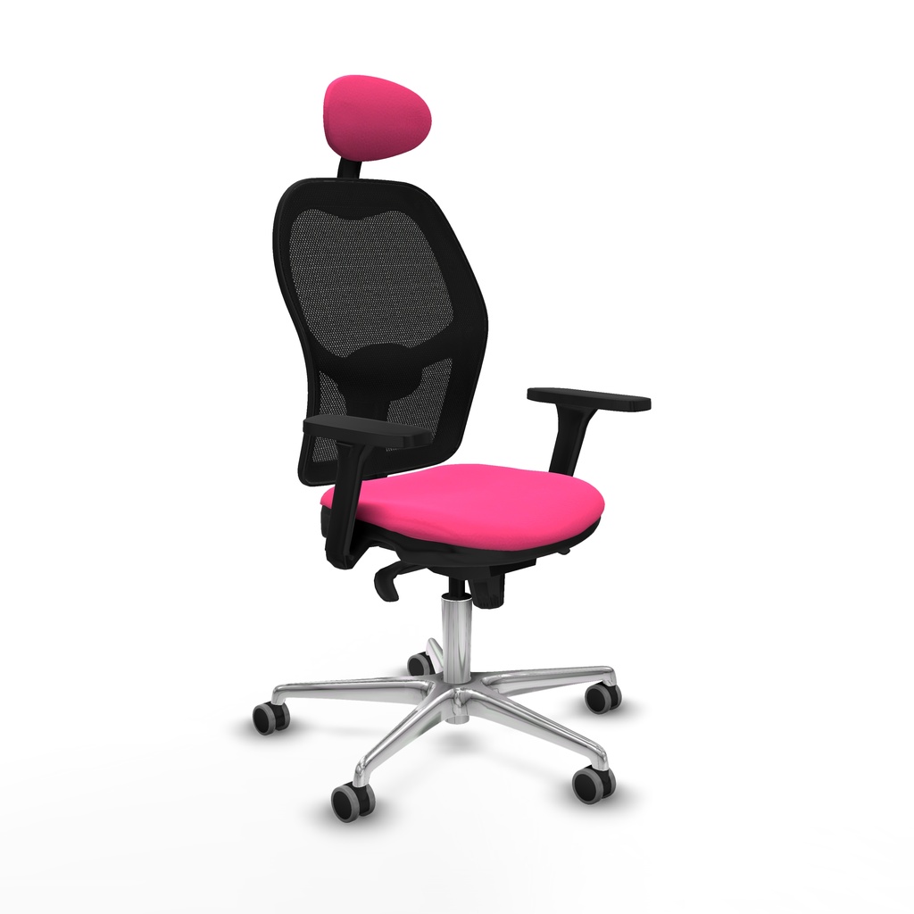 Jorquera sincro malla negra similpiel rosa brazos 3D base aluminio cabecero fijo ruedas 65mm engomada