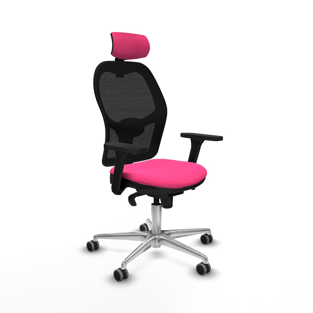 Jorquera sincro malla negra similpiel rosa brazos 3D base aluminio cabecero 2D ruedas 65mm engomada