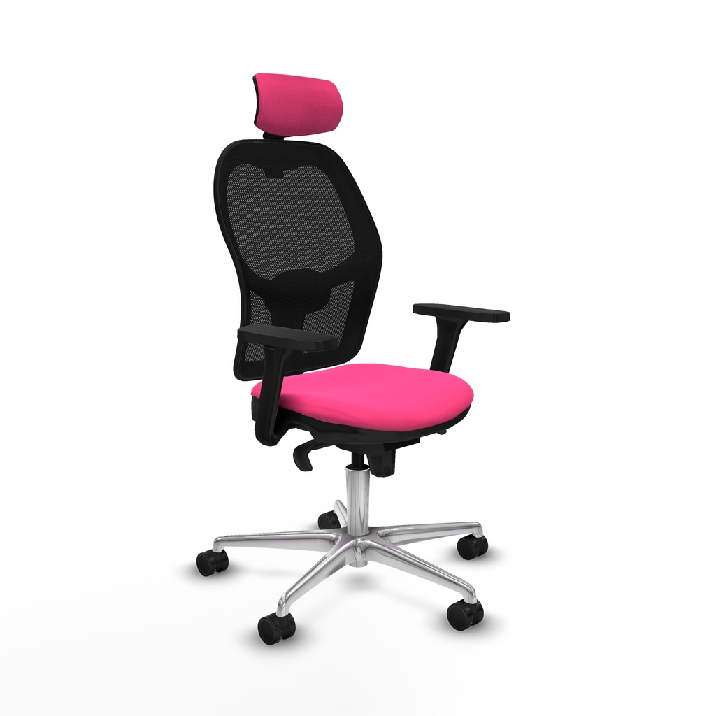 Jorquera sincro malla negra similpiel rosa brazos 3D base aluminio cabecero 2D ruedas 65mm nailon