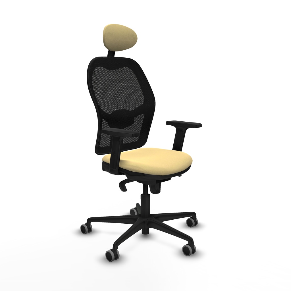 Jorquera sincro malla negra similpiel crema brazos 2D base nailon cabecero fijo ruedas 65mm engomada