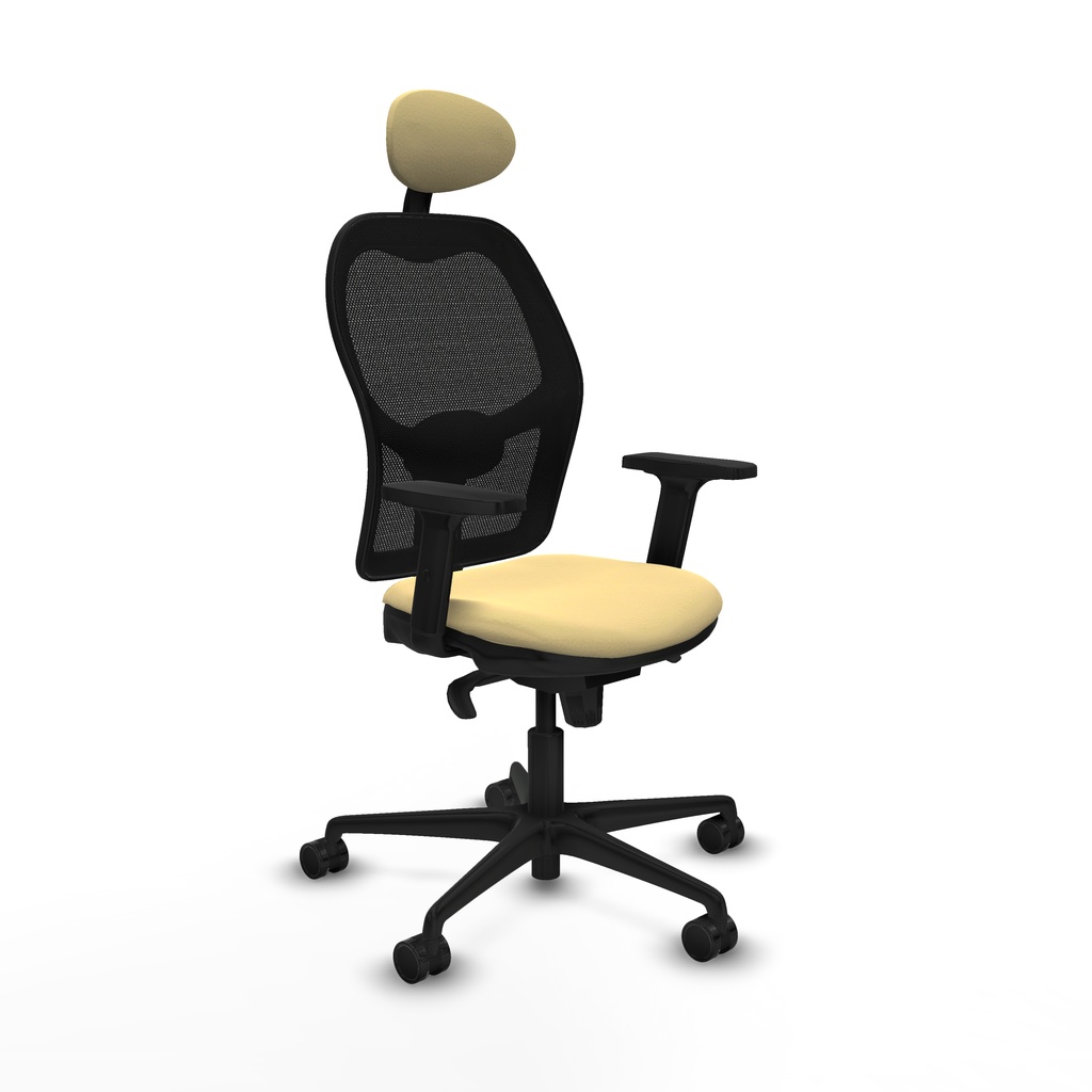 Jorquera sincro malla negra similpiel crema brazos 2D base nailon cabecero fijo ruedas 65mm nailon