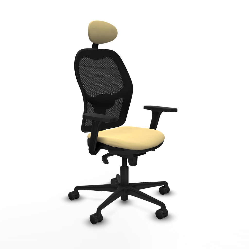 Jorquera sincro malla negra similpiel crema brazos 3D base nailon cabecero fijo ruedas 65mm nailon