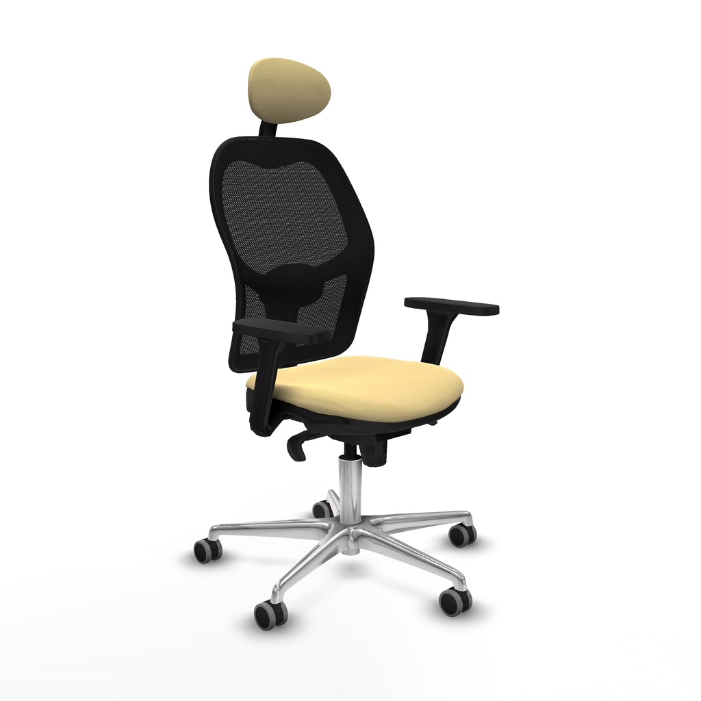 Jorquera sincro malla negra similpiel crema brazos 3D base aluminio cabecero fijo ruedas 65mm engomada