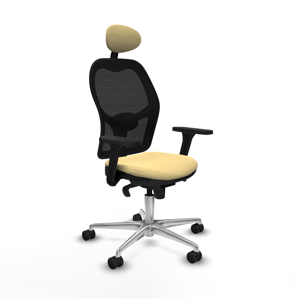 Jorquera sincro malla negra similpiel crema brazos 3D base aluminio cabecero fijo ruedas 65mm nailon