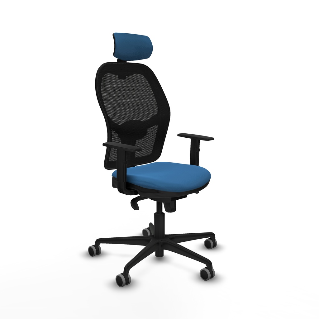 Jorquera sincro malla negra similpiel azul claro brazos 1D base nailon cabecero 2D ruedas 65mm engomada
