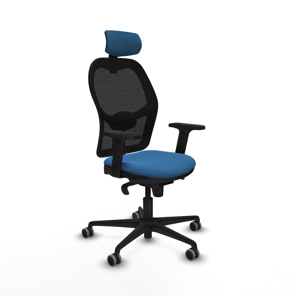 Jorquera sincro malla negra similpiel azul claro brazos 2D base nailon cabecero 2D ruedas 65mm engomada