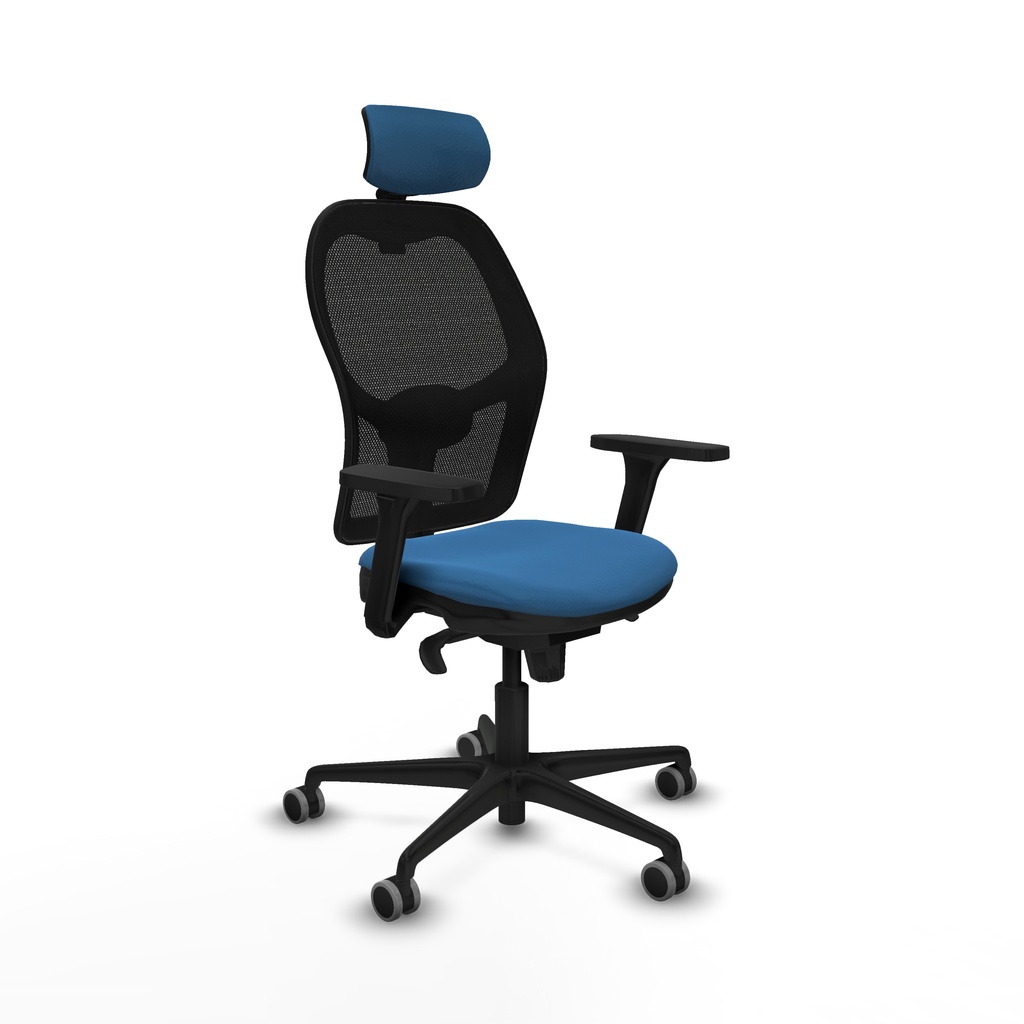Jorquera sincro malla negra similpiel azul claro brazos 3D base nailon cabecero 2D ruedas 65mm engomada