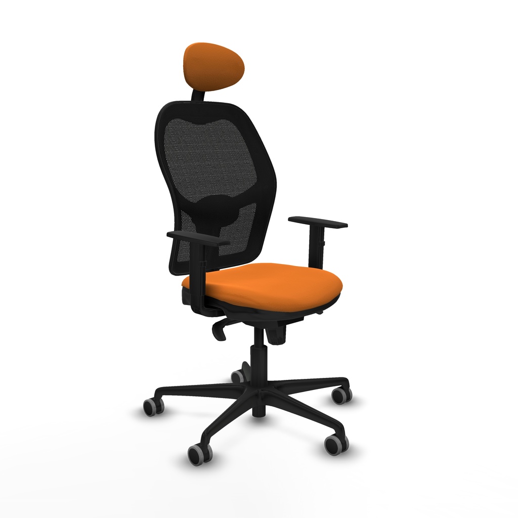Jorquera sincro malla negra similpiel naranja brazos 1D base nailon cabecero fijo ruedas 65mm engomada