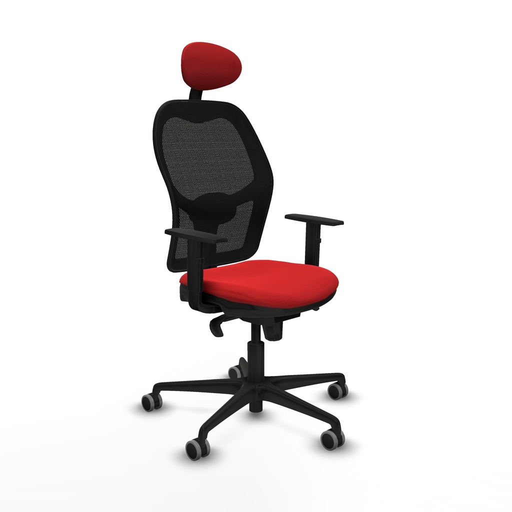 Jorquera sincro malla negra similpiel rojo brazos 1D base nailon cabecero fijo ruedas 65mm engomada