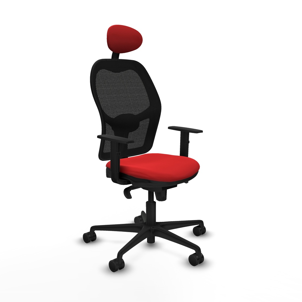 Jorquera sincro malla negra similpiel rojo brazos 1D base nailon cabecero fijo ruedas 65mm nailon