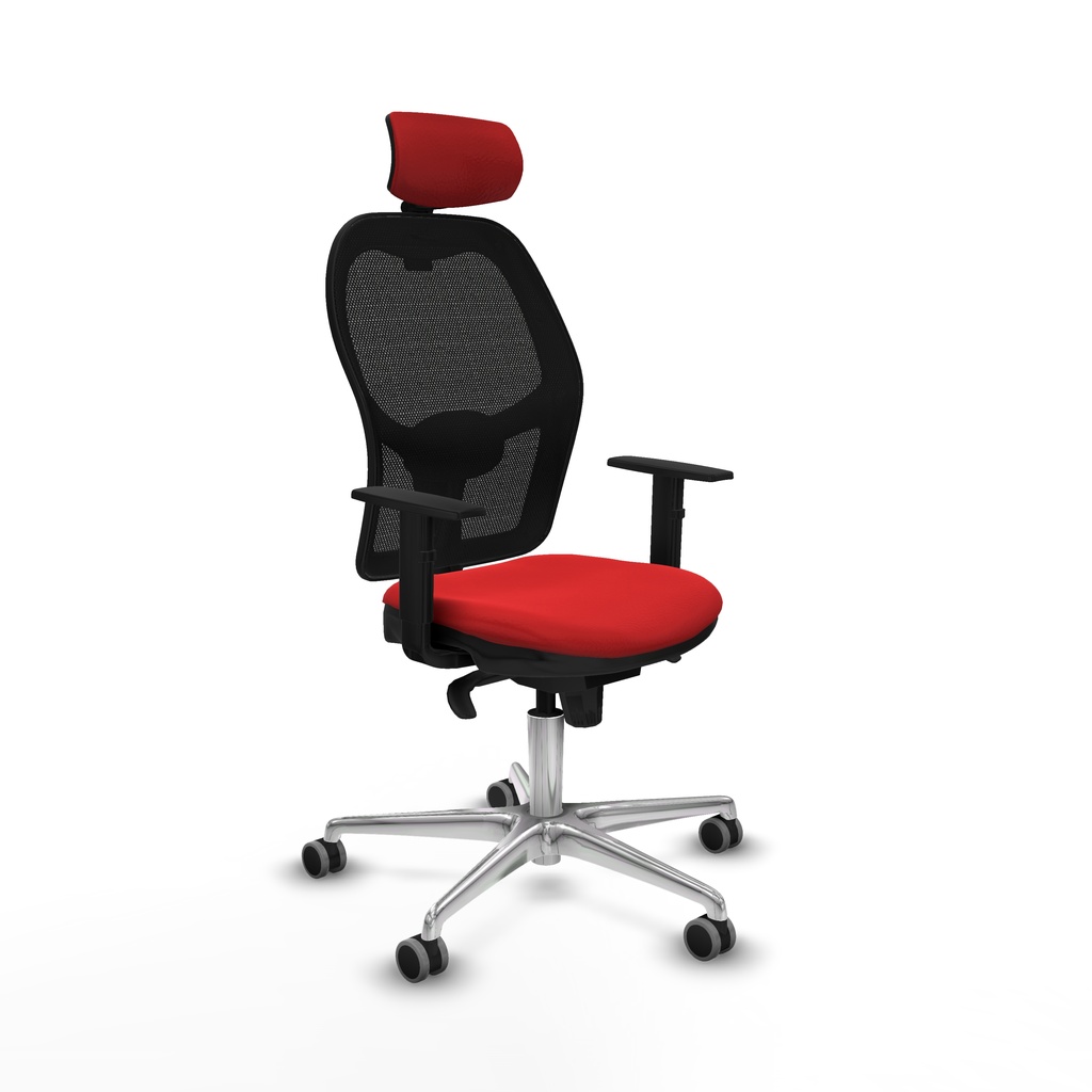 Jorquera sincro malla negra similpiel rojo brazos 1D base aluminio cabecero 2D ruedas 65mm engomada