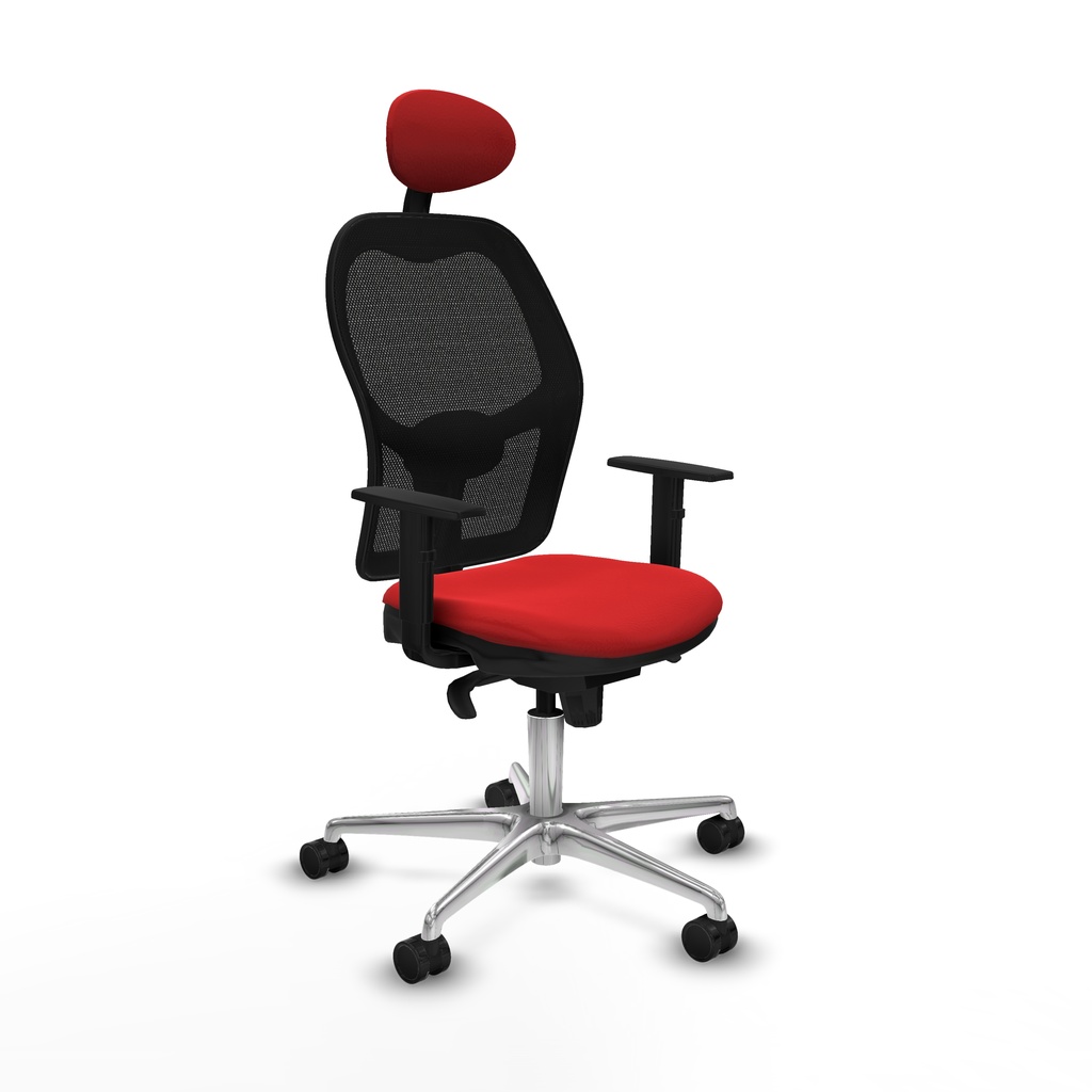 Jorquera sincro malla negra similpiel rojo brazos 1D base aluminio cabecero fijo ruedas 65mm nailon
