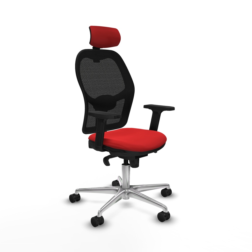 Jorquera sincro malla negra similpiel rojo brazos 2D base aluminio cabecero 2D ruedas 65mm nailon
