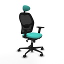 Jorquera sincro malla negra similpiel turquesa brazos 2D base nailon cabecero fijo ruedas 65mm nailon
