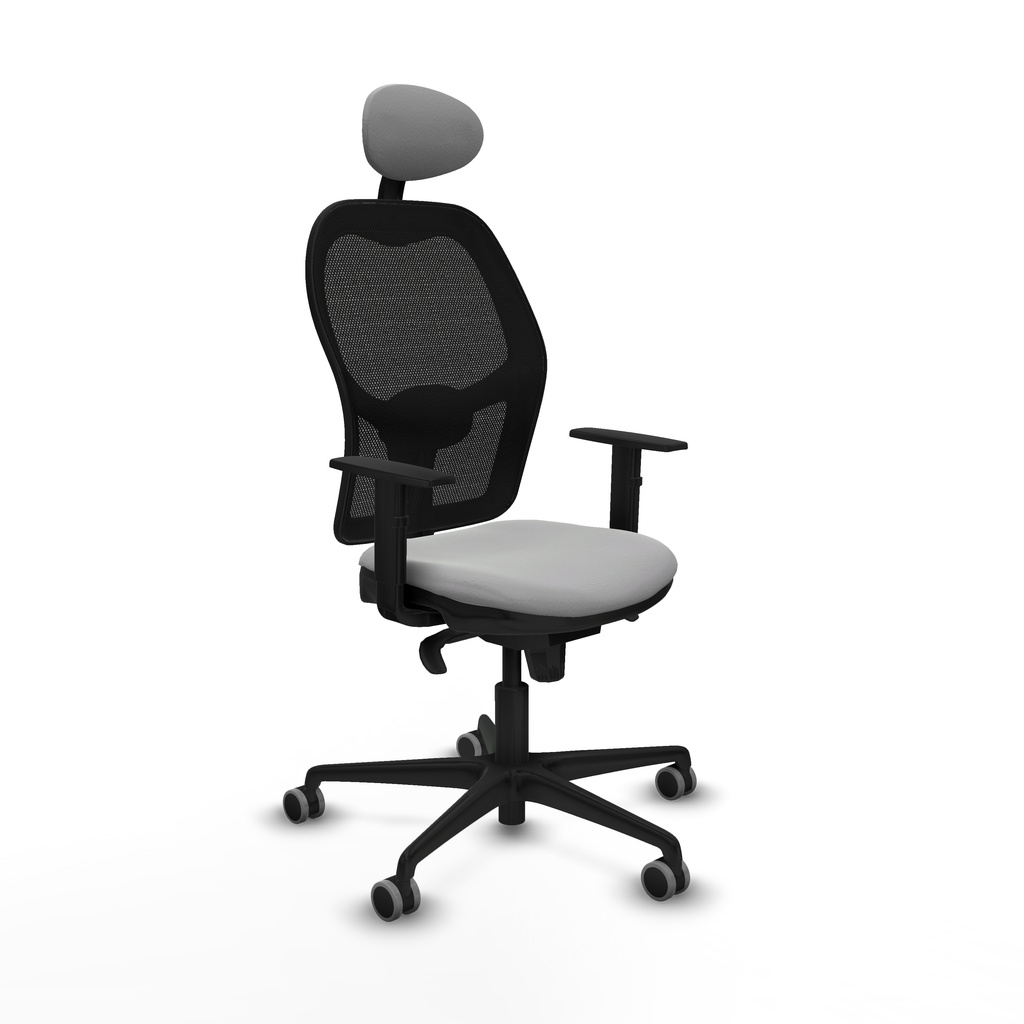 Jorquera sincro malla negra similpiel gris claro brazos 1D base nailon cabecero fijo ruedas 65mm engomada
