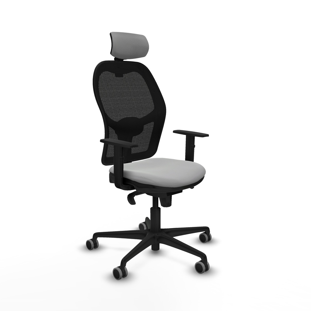 Jorquera sincro malla negra similpiel gris claro brazos 1D base nailon cabecero 2D ruedas 65mm engomada