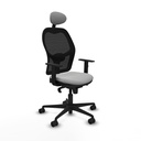 Jorquera sincro malla negra similpiel gris claro brazos 1D base nailon cabecero fijo ruedas 65mm nailon