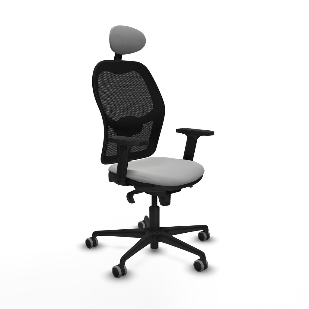 Jorquera sincro malla negra similpiel gris claro brazos 2D base nailon cabecero fijo ruedas 65mm engomada