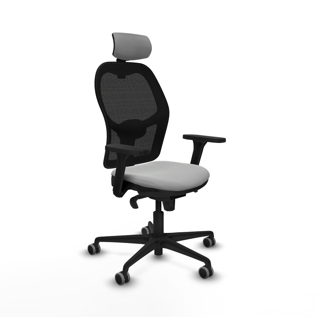 Jorquera sincro malla negra similpiel gris claro brazos 3D base nailon cabecero 2D ruedas 65mm engomada