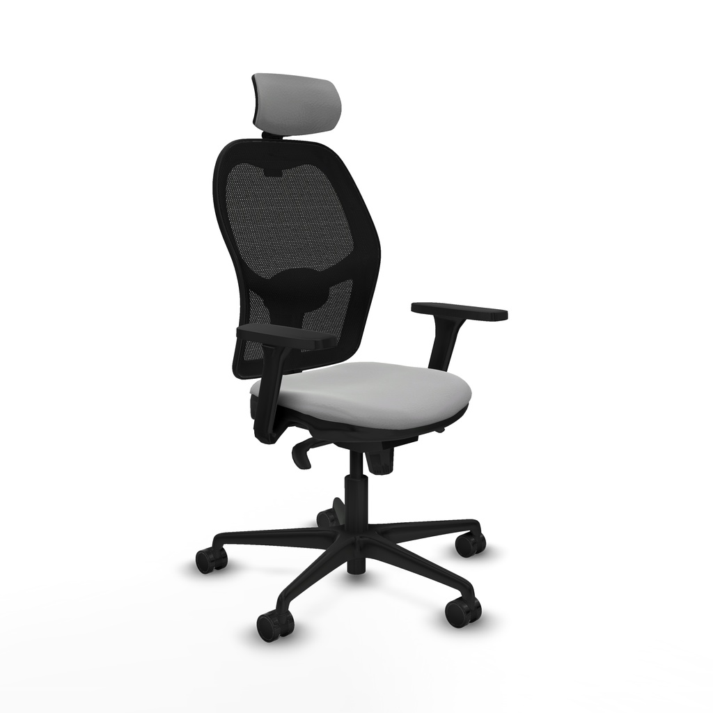 Jorquera sincro malla negra similpiel gris claro brazos 3D base nailon cabecero 2D ruedas 65mm nailon