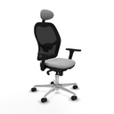 Jorquera sincro malla negra similpiel gris claro brazos 3D base aluminio cabecero fijo ruedas 65mm nailon