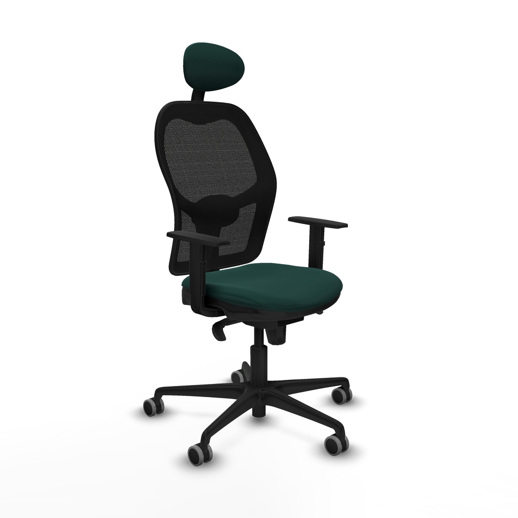 Jorquera sincro malla negra similpiel verde botella brazos 1D base nailon cabecero fijo ruedas 65mm engomada