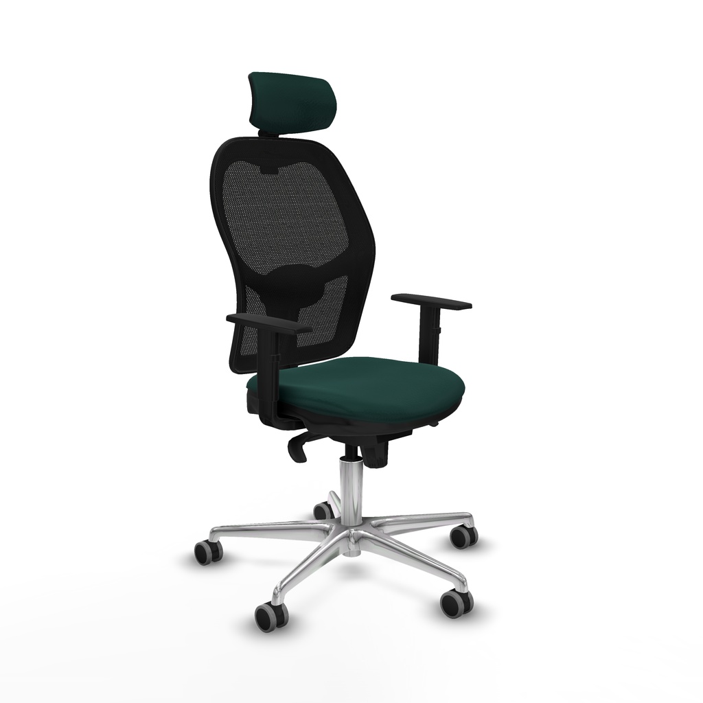 Jorquera sincro malla negra similpiel verde botella brazos 1D base aluminio cabecero 2D ruedas 65mm engomada